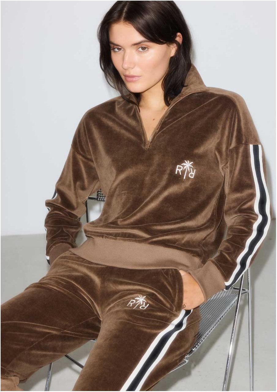 CROSS VELOUR QUARTER ZIP BROWN